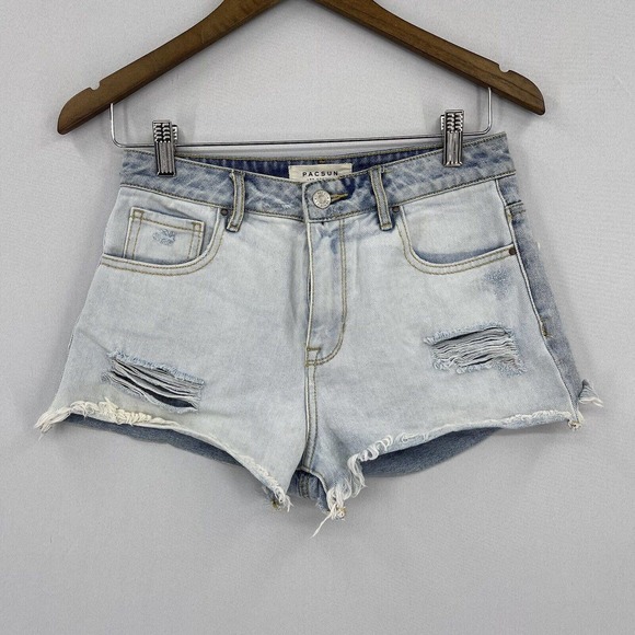 PacSun Pants - Pacsun Women's Size 26 Blue Distressed High Rise Jean Shorts Cut Off 100% Cotton